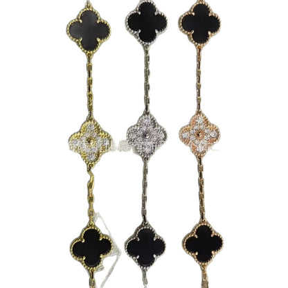 High Version V Gold Four-Leaf Clover Five-Flower Bracelet Cnc Women's Red Agate Purple Chalcedony White Mother-Of-Pearl Plated V Gold V Fashionable and Beautiful