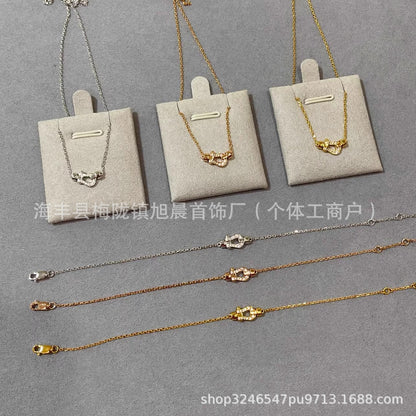 Fred Horseshoe Mini small size Full of Diamond Gifts Ins Lucky Small Bracelet Nautical Buckle Bracelet Necklace