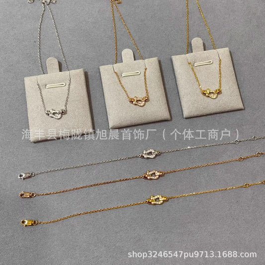 Fred Horseshoe Mini small size Full of Diamond Gifts Ins Lucky Small Bracelet Nautical Buckle Bracelet Necklace