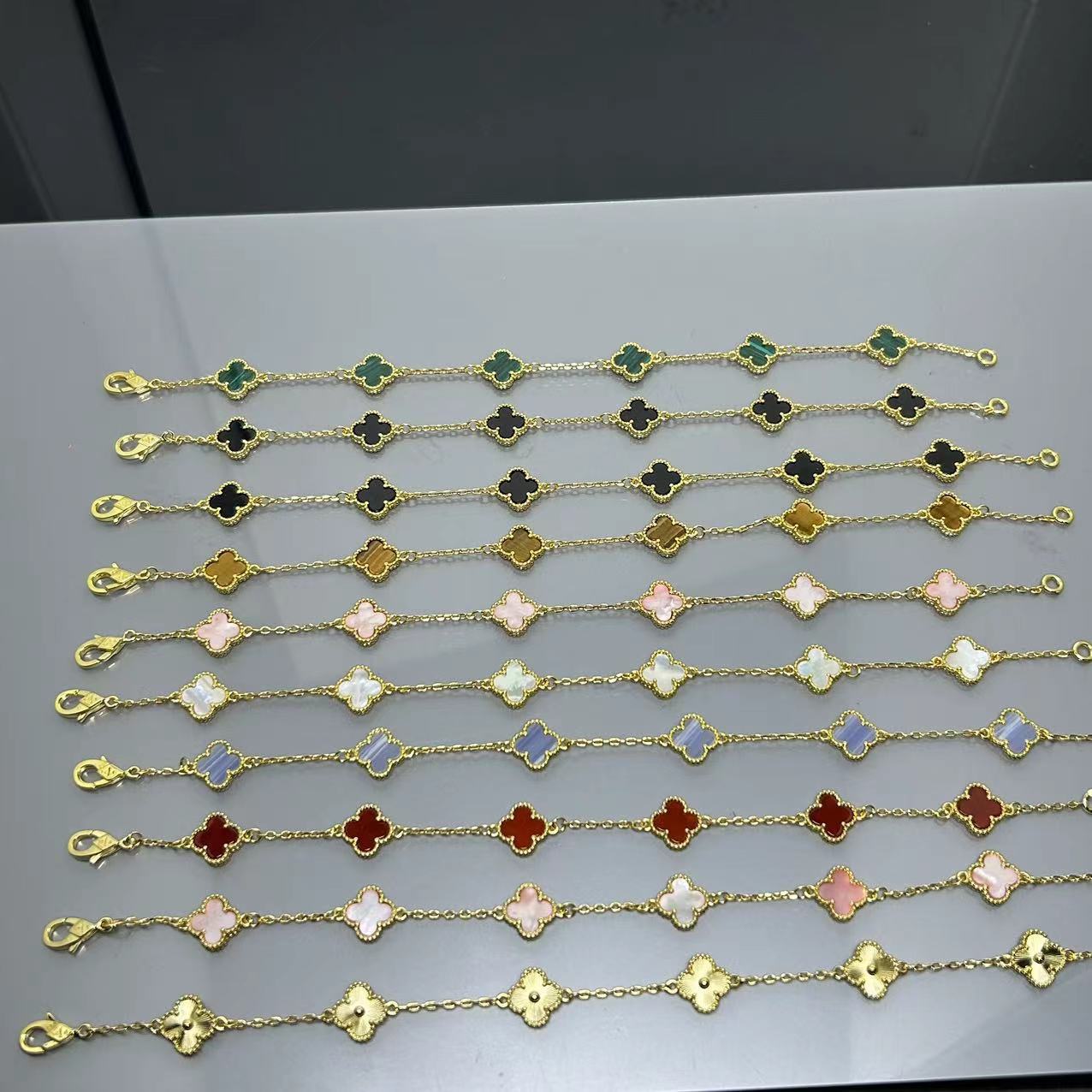 Four-leaf clover mini six-flower bracelet women's high version V gold full diamond bracelet does not fade summer silver bracelet high sense