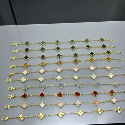 Four-leaf clover mini six-flower bracelet women's high version V gold full diamond bracelet does not fade summer silver bracelet high sense