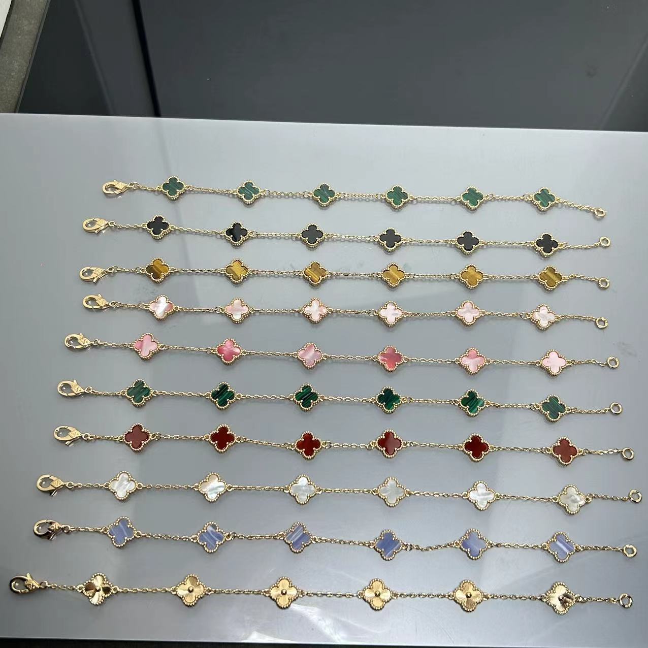 Four-leaf clover mini six-flower bracelet women's high version V gold full diamond bracelet does not fade summer silver bracelet high sense
