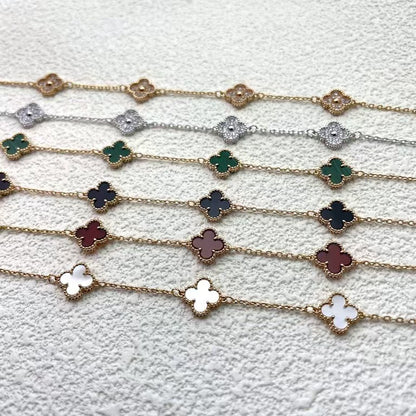 High version 925 silver 9mm small six-flower mini four-leaf clover bracelet women's full diamond natural white fritillary red chalcedony agate