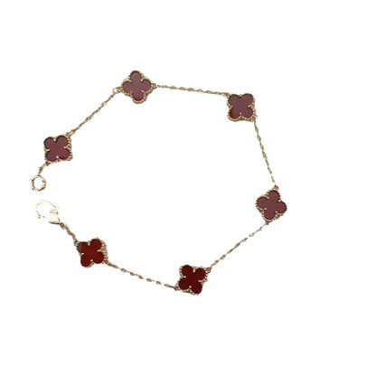 High version 925 silver 9mm small six-flower mini four-leaf clover bracelet women's full diamond natural white fritillary red chalcedony agate