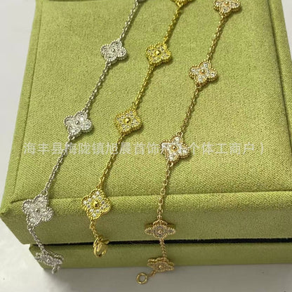 High Version Fanjia Four-Leaf Clover 6 Small Flower Bracelet Cnc Precision Natural Carnelian Lucky Bracelet V Gold Plated 18K Gold