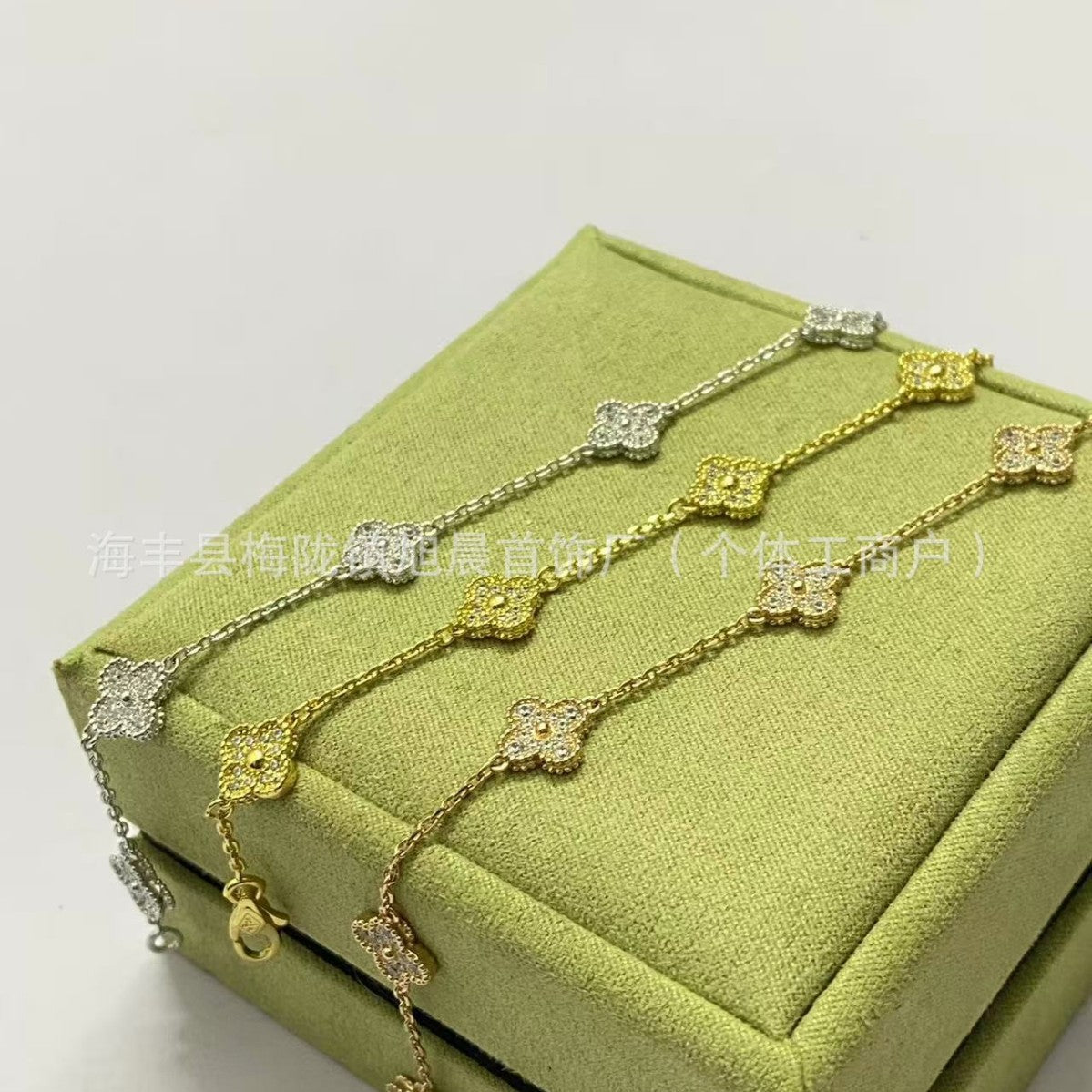 High Version Fanjia Four-Leaf Clover 6 Small Flower Bracelet Cnc Precision Natural Carnelian Lucky Bracelet V Gold Plated 18K Gold