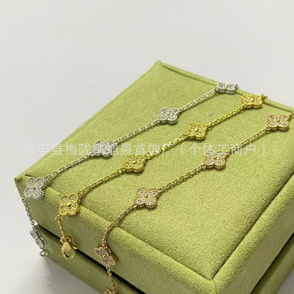 High Version Fanjia Four-Leaf Clover 6 Small Flower Bracelet Cnc Precision Natural Carnelian Lucky Bracelet V Gold Plated 18K Gold