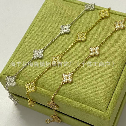 High Version Fanjia Four-Leaf Clover 6 Small Flower Bracelet Cnc Precision Natural Carnelian Lucky Bracelet V Gold Plated 18K Gold