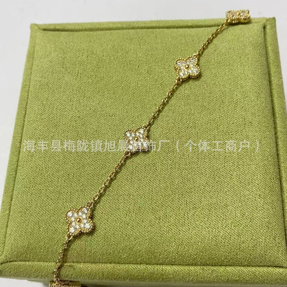 High Version Fanjia Four-Leaf Clover 6 Small Flower Bracelet Cnc Precision Natural Carnelian Lucky Bracelet V Gold Plated 18K Gold