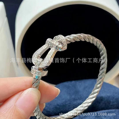 New Trendy Ins Black Samurai Black Couple's Year Horseshoe Buckle Steel Rope Bracelet Bracelet Men's Bracelet