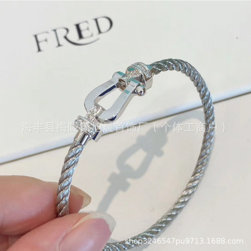 New Trendy Ins Black Samurai Black Couple's Year Horseshoe Buckle Steel Rope Bracelet Bracelet Men's Bracelet