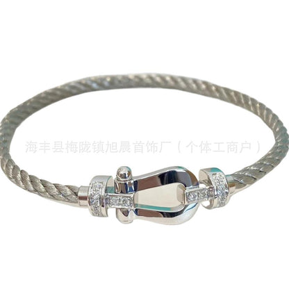 New Trendy Ins Black Samurai Black Couple's Year Horseshoe Buckle Steel Rope Bracelet Bracelet Men's Bracelet
