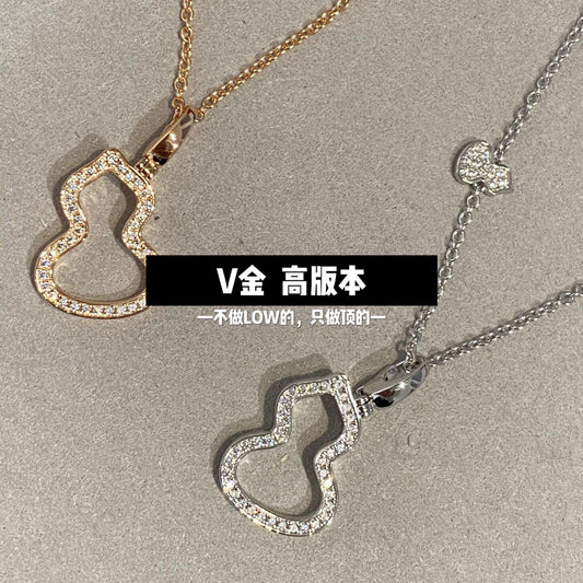 New High Version Ins Kirin Gourd Necklace Thick Plated 18K Diamond Hollow Edge Diamond Necklace Pendant Clavicle Chain