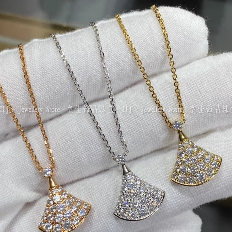 18K White Gold Gold Rose Gold Skirt Full Diamond Necklace Mosan Diamond Alloy Copper Fan Clavicle Neck Chain for Women