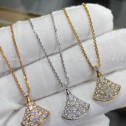18K White Gold Gold Rose Gold Skirt Full Diamond Necklace Mosan Diamond Alloy Copper Fan Clavicle Neck Chain for Women