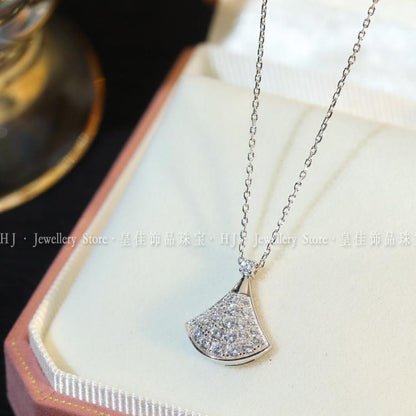 18K White Gold Gold Rose Gold Skirt Full Diamond Necklace Mosan Diamond Alloy Copper Fan Clavicle Neck Chain for Women