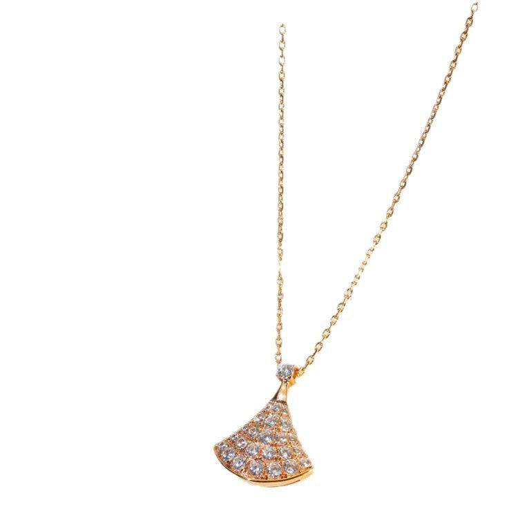 18K White Gold Gold Rose Gold Skirt Full Diamond Necklace Mosan Diamond Alloy Copper Fan Clavicle Neck Chain for Women