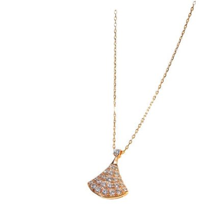 18K White Gold Gold Rose Gold Skirt Full Diamond Necklace Mosan Diamond Alloy Copper Fan Clavicle Neck Chain for Women