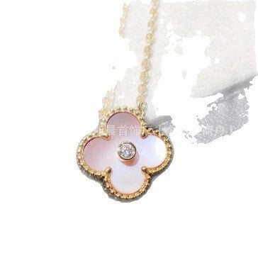 Latest Product 2025 Fanjia Four-Leaf Necklace 15mm Carnelian White Mother-Of-Pearl Pendant Clavicle Chain Couple Gift Fashion