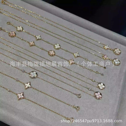 Donkey Home Five Flower Bracelet CNC high quality Diamond Round White Fritillary Powder Fritillaria V Gold Plated 18k Single Flower Necklace for Women