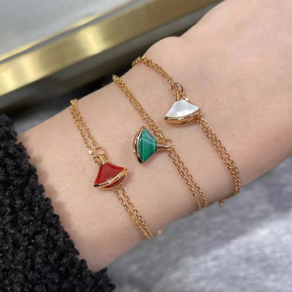 Rose Gold Small Skirt Fan-shaped White Fritillaria Bracelet Women's Red Chalcedony Double-layer Chain Sterling Silver Plated 18K Gold Ins Style Bracelet
