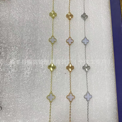 High Version V Gold Mini Small Four-Leaf Clover Six-Flower Bracelet for Women Full of Diamonds Plated with 18K Rose Gold Versatile High-End Jewelry
