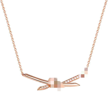 High Version T Knot Knot Necklace with Diamond Half Full Diamond Neck Chain All-match Fashion V Clavicle Chain Jewelry Fashion Beautiful