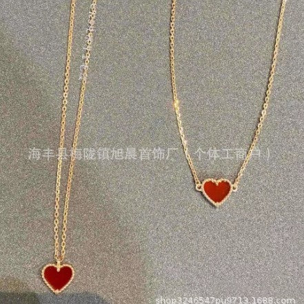 High Version V Gold Small Heart Bracelet for Women, Thick Plated 18K Rose Gold Heart-Shaped Red Agate Bracelet, Wholesale from Manufacturer
