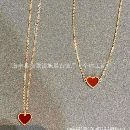 High Version V Gold Small Heart Bracelet for Women, Thick Plated 18K Rose Gold Heart-Shaped Red Agate Bracelet, Wholesale from Manufacturer