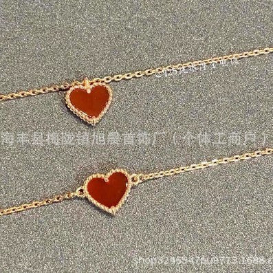 High Version V Gold Small Heart Bracelet for Women, Thick Plated 18K Rose Gold Heart-Shaped Red Agate Bracelet, Wholesale from Manufacturer