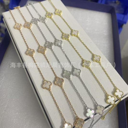 Vanjia Ten Flowers Four-Leaf Clover Necklace for Women, Twenty Flowers Plated with 18K Gold, Black Onyx, Purple Chalcedony, Laser Light Luxury High-End