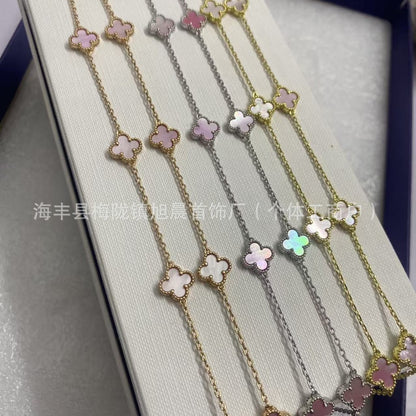 Vanjia Ten Flowers Four-Leaf Clover Necklace for Women, Twenty Flowers Plated with 18K Gold, Black Onyx, Purple Chalcedony, Laser Light Luxury High-End