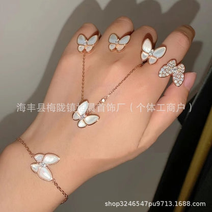 White Fritillaria Butterfly Necklace Women's Alloy Plated 18K Rose Gold Light Luxury Niche Full Diamond Clavicle Chain Original Bracelet