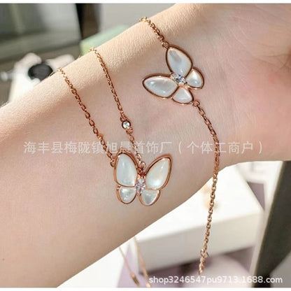 White Fritillaria Butterfly Necklace Women's Alloy Plated 18K Rose Gold Light Luxury Niche Full Diamond Clavicle Chain Original Bracelet
