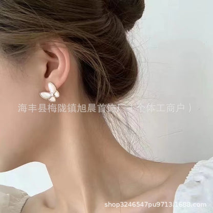 White Fritillaria Butterfly Necklace Women's Alloy Plated 18K Rose Gold Light Luxury Niche Full Diamond Clavicle Chain Original Bracelet