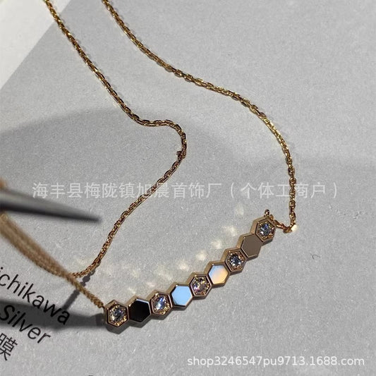 High Version Diamond-encrusted Honeycomb Necklace Women's 18k Rose Gold Internet Celebrity Same Style Smiling Face Smile Fashion Light Luxury Collarbone Chain