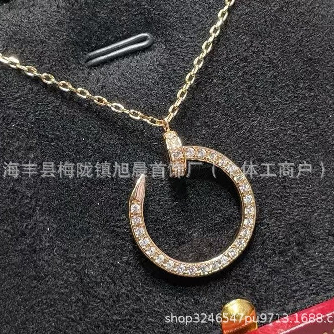 High Version V Gold Nail Series Full Diamond Necklace Thick Plated 18K Diamond-Embedded CNC Carved Pendant Clavicle Chain Does Not Fade..