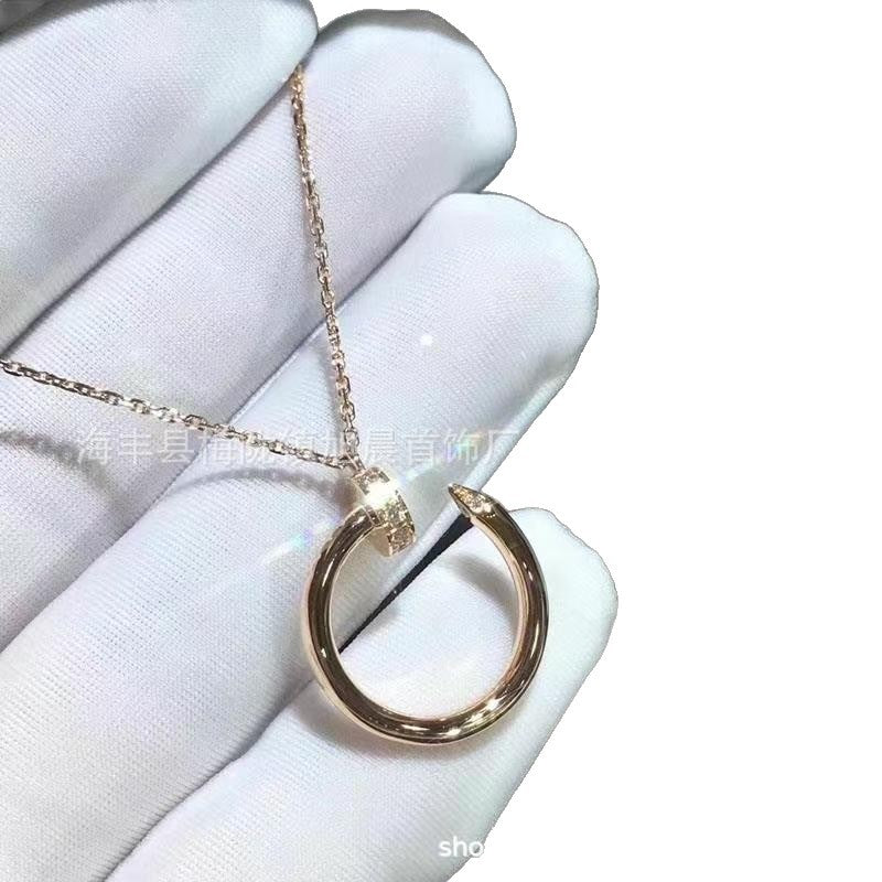 High Version V Gold Nail Series Full Diamond Necklace Thick Plated 18K Diamond-Embedded CNC Carved Pendant Clavicle Chain Does Not Fade..