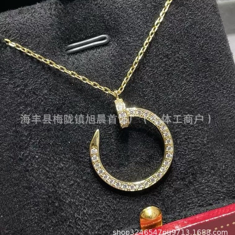 High Version V Gold Nail Series Full Diamond Necklace Thick Plated 18K Diamond-Embedded CNC Carved Pendant Clavicle Chain Does Not Fade..