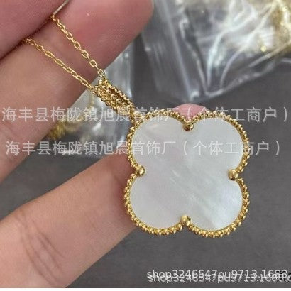 New Product 2024 Four-Leaf Clover Sweater Chain 18K Rose Gold Carnelian White Mother-Of-Pearl Pendant Clavicle Chain Couple Gift