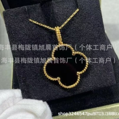 New Product 2024 Four-Leaf Clover Sweater Chain 18K Rose Gold Carnelian White Mother-Of-Pearl Pendant Clavicle Chain Couple Gift
