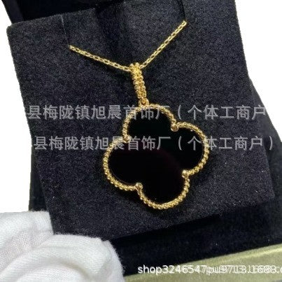 New Product 2024 Four-Leaf Clover Sweater Chain 18K Rose Gold Carnelian White Mother-Of-Pearl Pendant Clavicle Chain Couple Gift