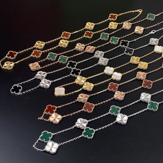 Four Seasons Ten Flower Necklace Female 9 Sterling Silver Four-Leaf Clover Necklace Light Luxury Fashion Temperament All-Match Gift for Girlfriend.