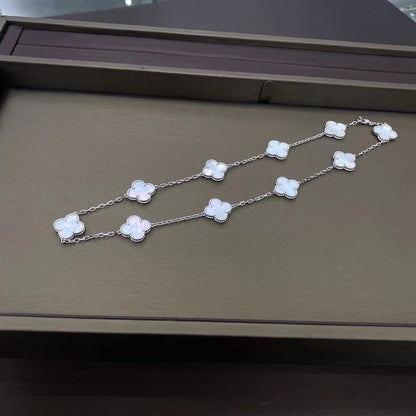 Four Seasons Ten Flower Necklace Female 9 Sterling Silver Four-Leaf Clover Necklace Light Luxury Fashion Temperament All-Match Gift for Girlfriend.