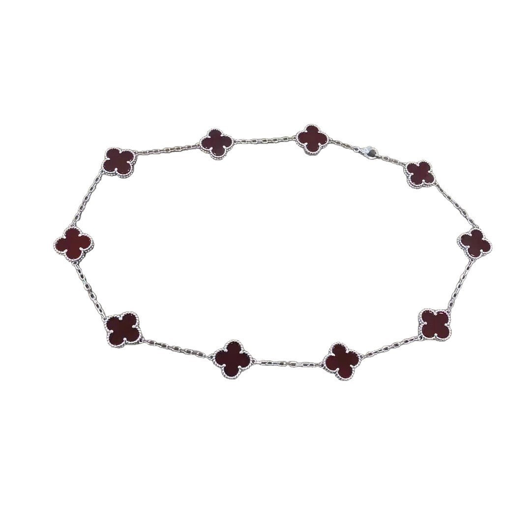 Four Seasons Ten Flower Necklace Female 9 Sterling Silver Four-Leaf Clover Necklace Light Luxury Fashion Temperament All-Match Gift for Girlfriend.