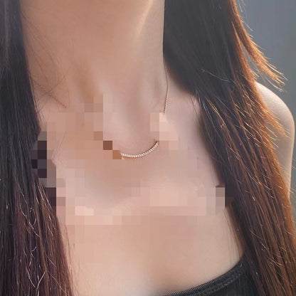 High Version T Home V Gold Smile Smiley Face Necklace Fashion Beautiful Light Luxury Full Diamond Sense Popular Clavicle Chain Gift Female OL
