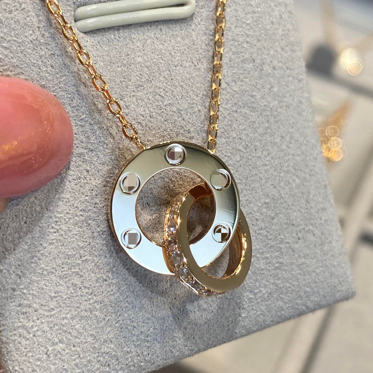 High Version insLOVE Classic Small Cake Gimmel Double Ring Necklace Women's Thick 18K Rose Gold Plating Fashion Light Luxury