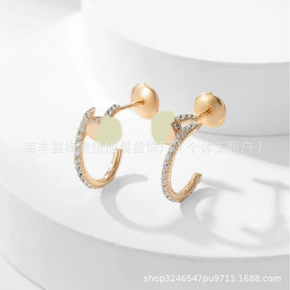 2025 Summer New Trendy Ins European and American Personalized Card Home Nail Full Diamond Earrings High Version Manufacturer Wholesale