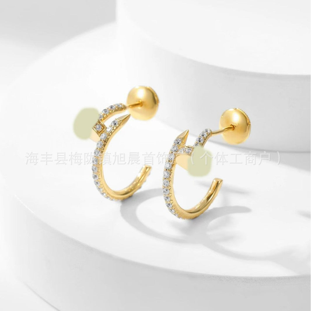 2025 Summer New Trendy Ins European and American Personalized Card Home Nail Full Diamond Earrings High Version Manufacturer Wholesale