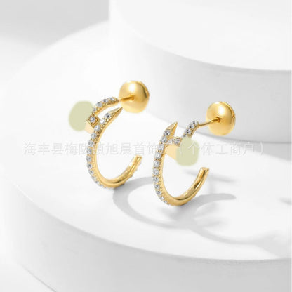 2025 Summer New Trendy Ins European and American Personalized Card Home Nail Full Diamond Earrings High Version Manufacturer Wholesale